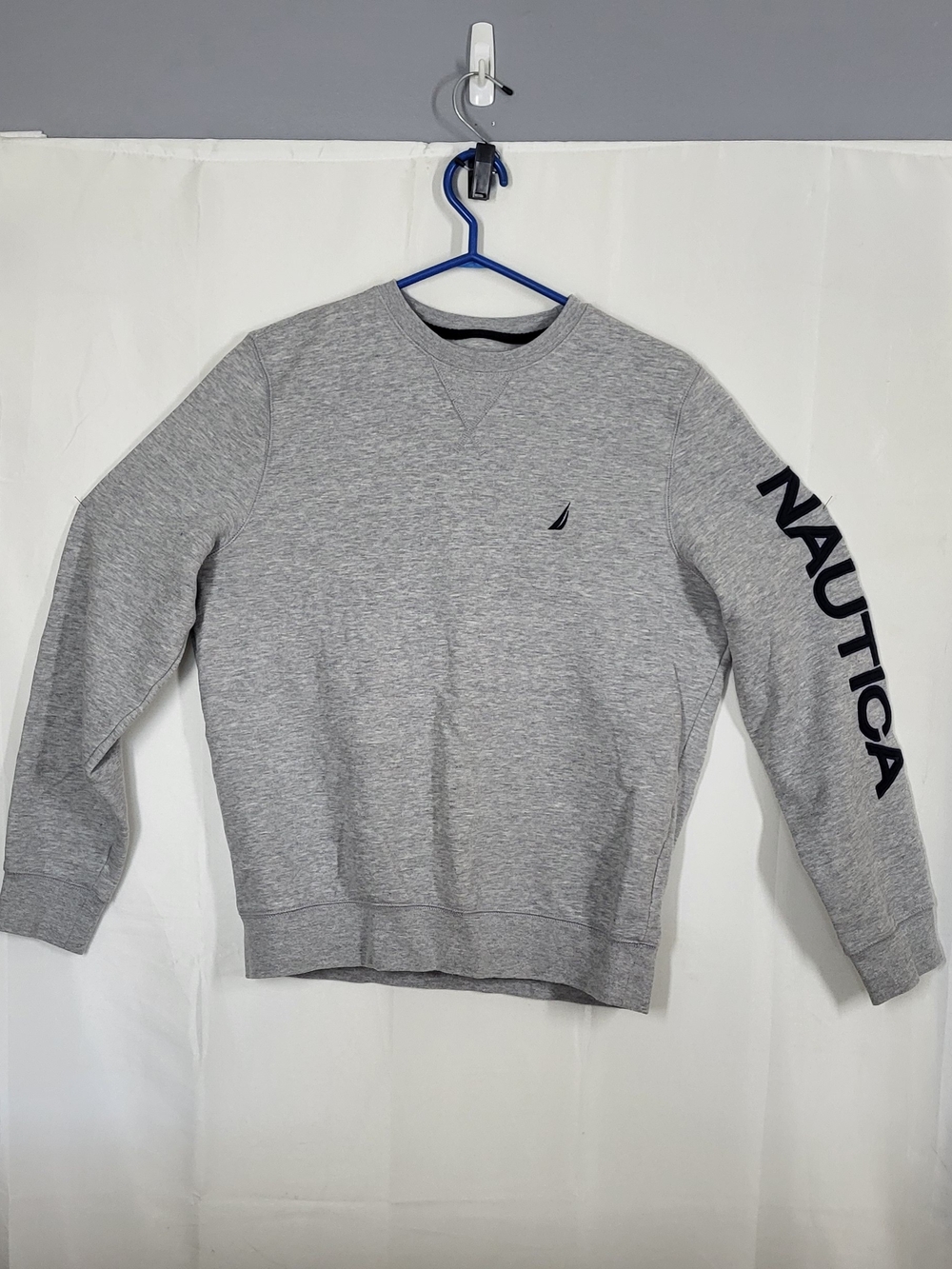 Nautica Gray Crewneck Sweatshirt with Navy Sleeve Logo